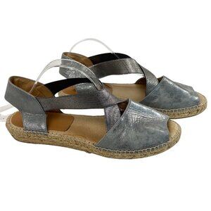 Kanna Espadrille‎ Sandals Women’s 41 Metallic Silver Crisscross Slingback Spain